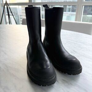 Moncler Black Leather Ankle Boots - Women's